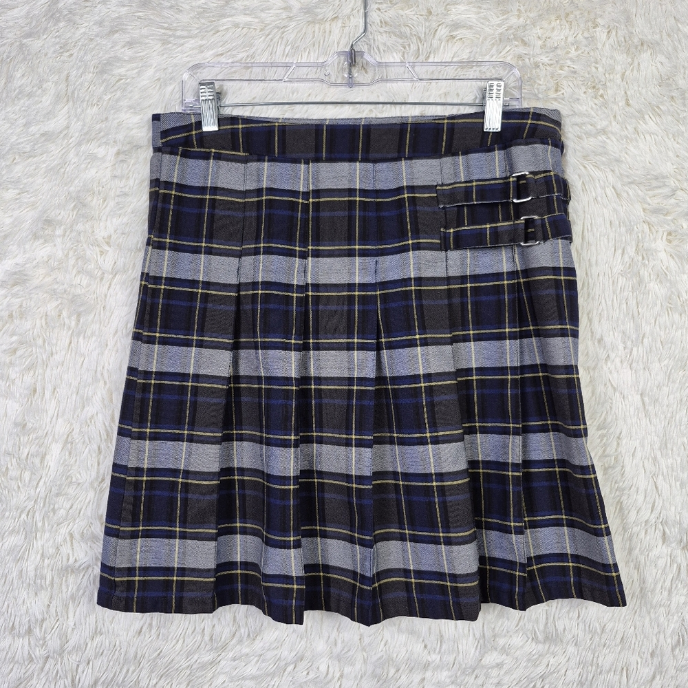 French Toast Sz‎ L Blue Plaid Pleated Mini Skort Steampunk Retro Goth